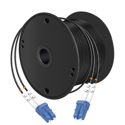 Buacoz 200 Meters LC to LC UPC Outdoor Armored Fiber Patch Cable, 9/125um Single Mode Duplex Fiber Optic Internet Cables, Jumper Optical Patch Cord, (200M/656ft), TPU Black