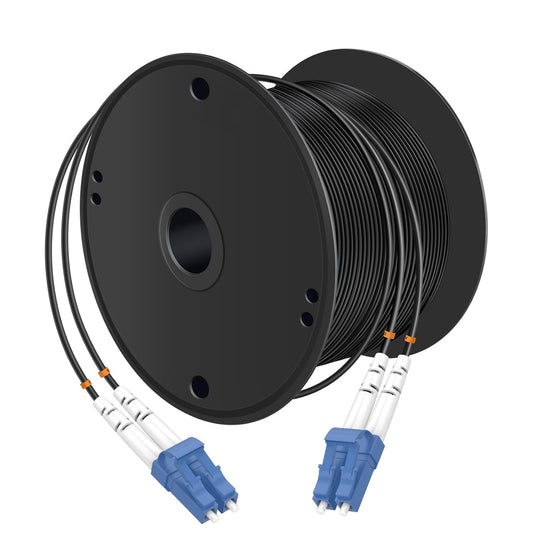 Buacoz 200 Meters LC to LC UPC Outdoor Armored Fiber Patch Cable, 9/125um Single Mode Duplex Fiber Optic Internet Cables, Jumper Optical Patch Cord, (200M/656ft), TPU Black