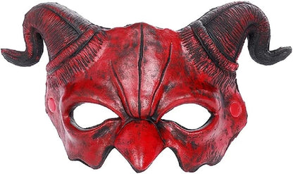 BPNHNA Demon Mask Halloween Masquerade Foam Mask Scary Red Half Face Ram Horn Devil Mask for Cosplay Costume