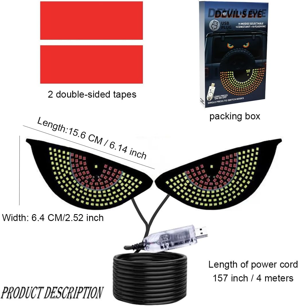 2Pcs Car Demon Eye Lamp,Car Windshield LED Eye,Car Rear Window LED Demon Eye,Dynamic Demon Eye Car Lamp,LED Eyes for Car,Car LED Demon Eye Light