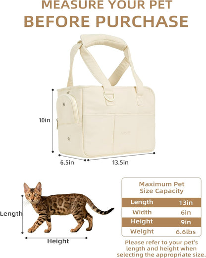 Dog Purse Carrier for Small Dogs Rabbit cat with Large Pockets, Cotton Bag, Dog Carrier Soft Sided, Collapsible Travel Puppy Carrier (Grey, 13.6" L x 6.5" W x 10" H)