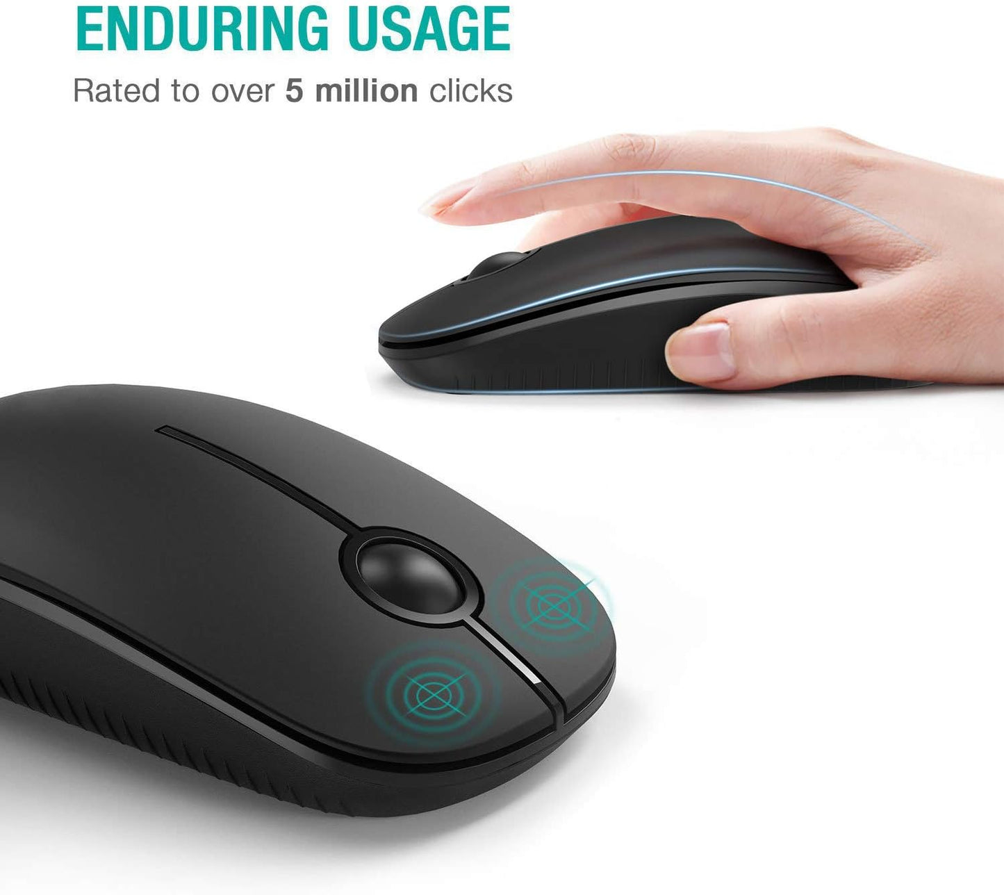Wireless Mouse, Vssoplor 2.4G Slim Portable Computer Mice with Nano Receiver for Notebook, PC, Laptop, Computer (Black and Sapphire Blue)