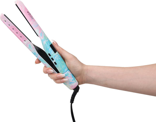 Aria Beauty Twist Iron, 1" Dual Voltage Hair Straightener and Curler 2-in-1, Pastel Dream Tourmaline Ceramic Flat Iron for Straightening & Curl Hair with Digital Display for All Hair Types