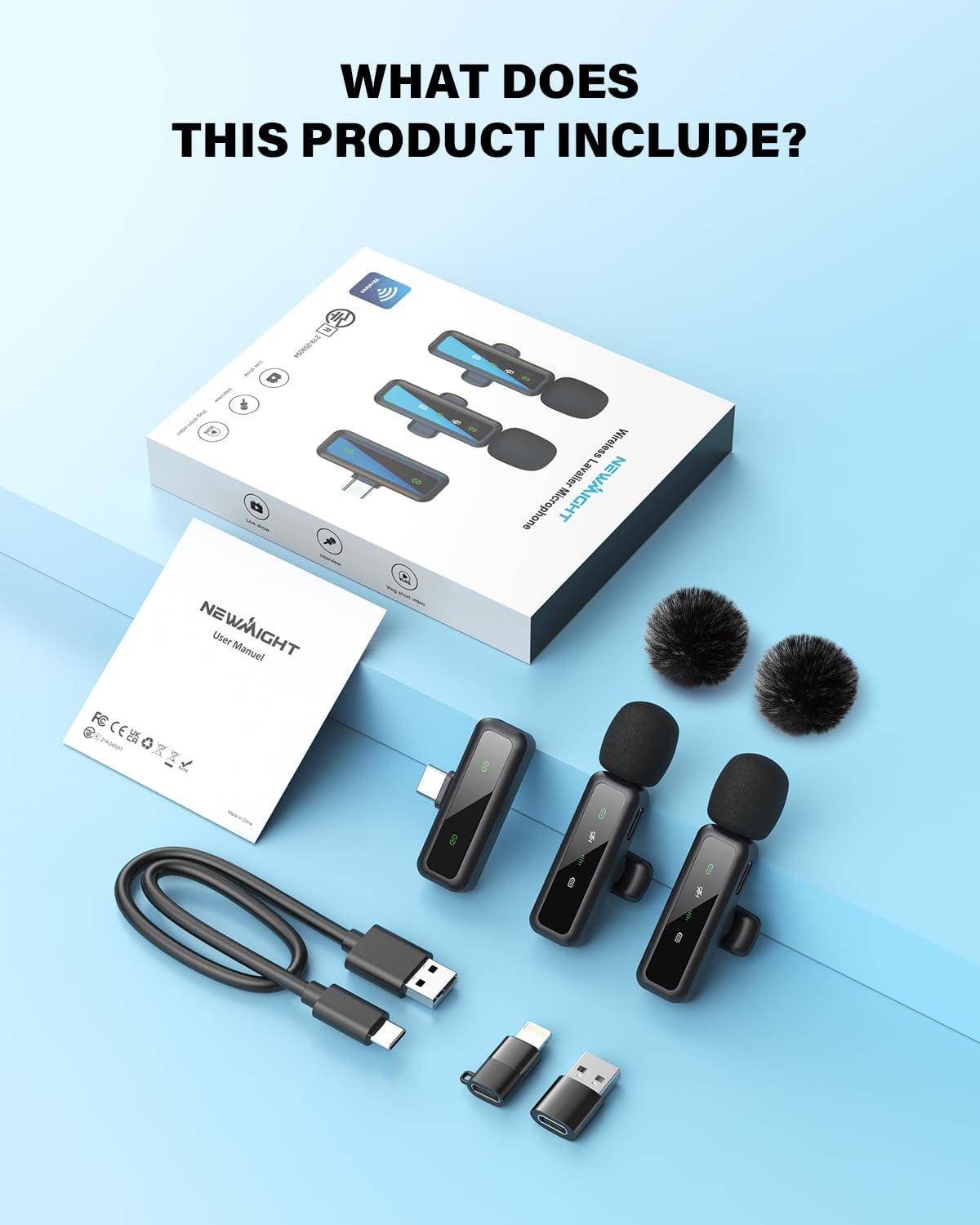 Mini Microphone, Wireless Lavalier Microphone for iPhone, iPad, Android, 2-Pack Mini Mic with Noise Reduction, Auto Pairing and Mute & Reverb for Vlogging, Video Recording, Live Streaming, Interview