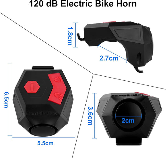 Antfire Electric Bike Horn, 120DB Loud Bike Horn for Adults, USB Rechargeable Bicycle Bell, 2 Sound Modes IP65 Waterproof Bicycle Horn with Alarm for Road Bicycle, Mountain Bike, Scooter - PuriLite