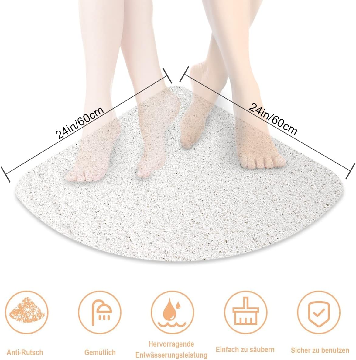 Square Shower Mat, Non Slip Bath Mat, Loofah Shower Stall Mats for Walk-in Shower, 32 x 32 Inches Shower Floor Mat with Drain, Bath Mats for Showers Bathroom, Tub, Seniors