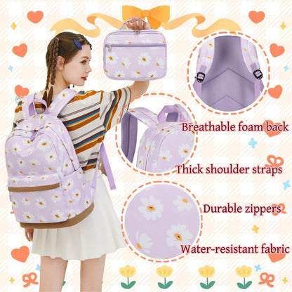 3Pcs Daisy Prints Backpack for Girls Bookbag set Primary School Daypack Elementary Students Knapsack with Lunch Box