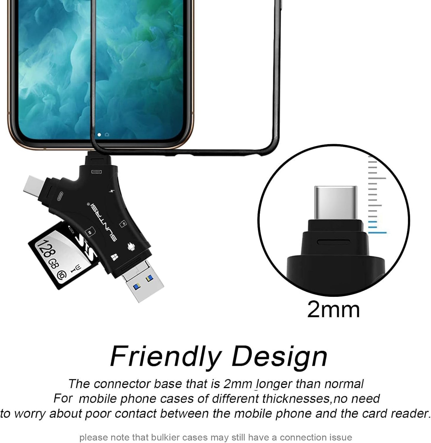 SD Card Reader for iPhone/ipad/Android/Mac/Computer/Camera,4 in1 Micro SD Card Reader Trail Camera Viewer, Portable Memory Card Reader SD Card Adapter for SD and TF Cards(White) (White)