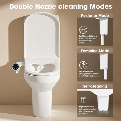 Mornwaen Bidet Attachment for Toilet Seat,Non-Electric Self-Cleaning Dual Retractable Nozzles,Easy to Install,Adjustable Water Pressure for Rear and Feminine Wash