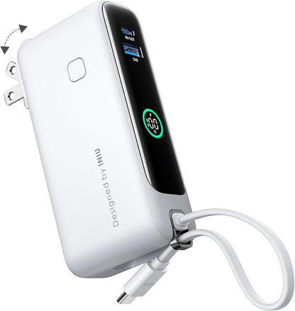 INIU 3-in-1 Power Bank, 30W 10000mAh Fast Charging Portable Charger, Built-in USB C Cable and Foldable AC Plug, Travel Outdoor Essentials Powerbank, Battery Pack for iPhone 16 15 Samsung S25 S24 etc