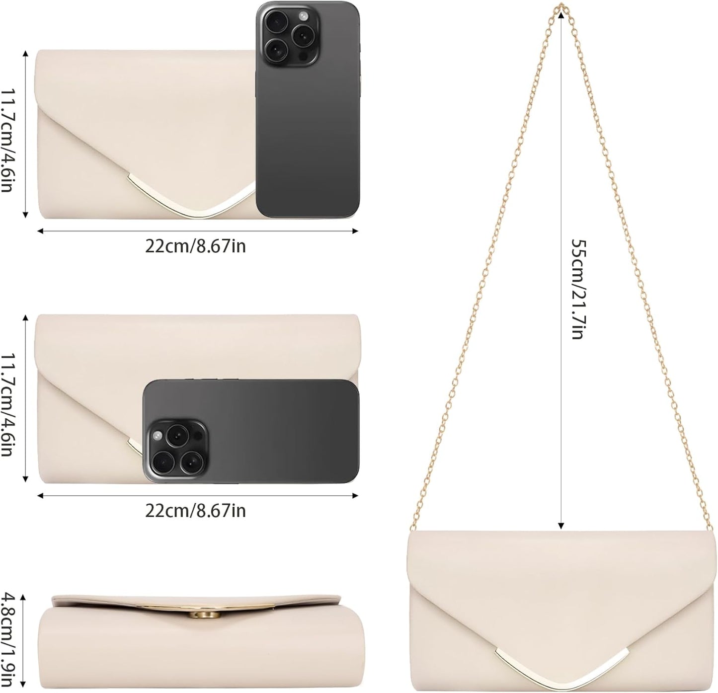 Larcenciel Clutch Purse for Women, Trendy Vegan Leather Envelope Evening Bags w/Chain, Wedding Cocktail Party Formal Handbags - PuriLite