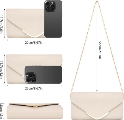 Larcenciel Clutch Purse for Women, Trendy Vegan Leather Envelope Evening Bags w/Chain, Wedding Cocktail Party Formal Handbags - PuriLite