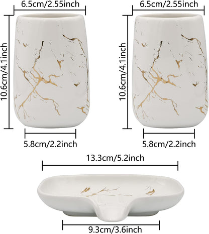 Qulable White Bathroom Accessories Set Complete, 4 Pcs Ceramic Bathroom Decorations Accessories Sets Includes Lotion Dispenser, 2 Tumblers and Soap Dish for Bath Decor, Countertop Vanity Organize