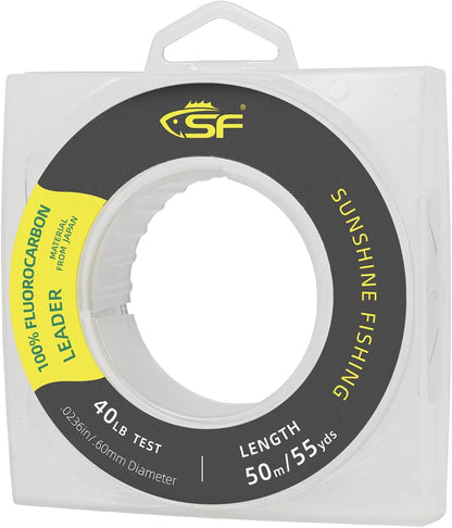 SF 100% Pure Fluorocarbon Leader Material Fishing Line Virtually Invisible Shock Resistant Increased Sensitivity Sink Fast Clear 55yd