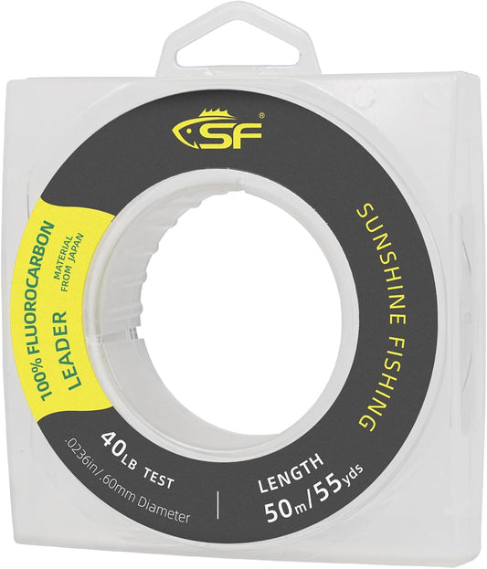 SF 100% Pure Fluorocarbon Leader Material Fishing Line Virtually Invisible Shock Resistant Increased Sensitivity Sink Fast Clear 55yd