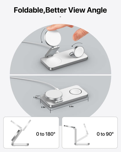 EXW Foldable 3 in 1 Wireless Charging Station for Apple Compatible with Magsafe Charger Stand, Travel Wireless Charger for iPhone 16 15 14 13 12 Series, Airpods, Apple Watch (18W Adapter Included)