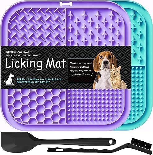 2 Pack Licking Mat for Dogs & Cats with Suction Cups, Dog Slow Feeder Lick Pat for Anxiety Relief, Dog Toys Feeding Mat for Butter Yogurt Peanut, Pets Bathing Grooming Training Mat