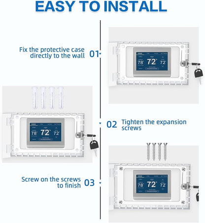 Universal Thermostat Lock Box, Universal Thermostat Guard with Clear Cover, Key, Clear Large Thermostat Guard for Wall, Large Universal Home Locking Thermostat Guard for Thermostat On Wall