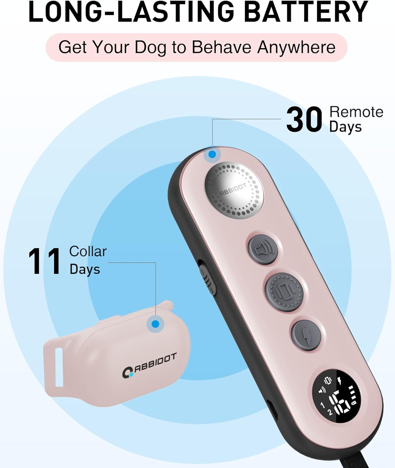 ABBIDOT Shock Collar (8-120 lbs) - Small Size Dog Training Collar with Remote Waterproof Rechargeable Dog Shock Collar with Remote E Collar for Small Medium Large Dogs (Light Blue)