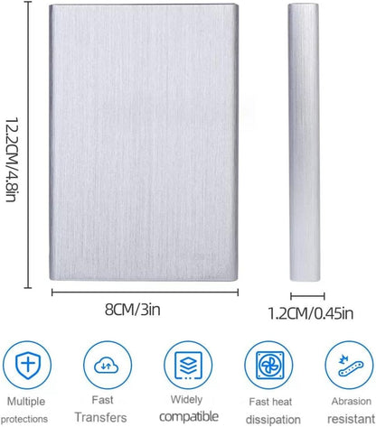 External Hard Drive 2TB USB 3.0,Portable HDD Storage Silver Plug and Play Compatible with PC/Laptop/Mac os