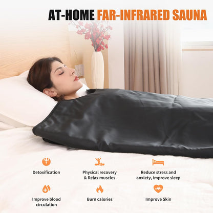 Portable Infrared Sauna Blanket for Home Use – Full Body Detox & Relaxation | 113-176℉ Adjustable Temperature | 6 ft x 2.65 ft, Far Infrared Stress Relief Heated PU Sauna Bag for Body Recovery