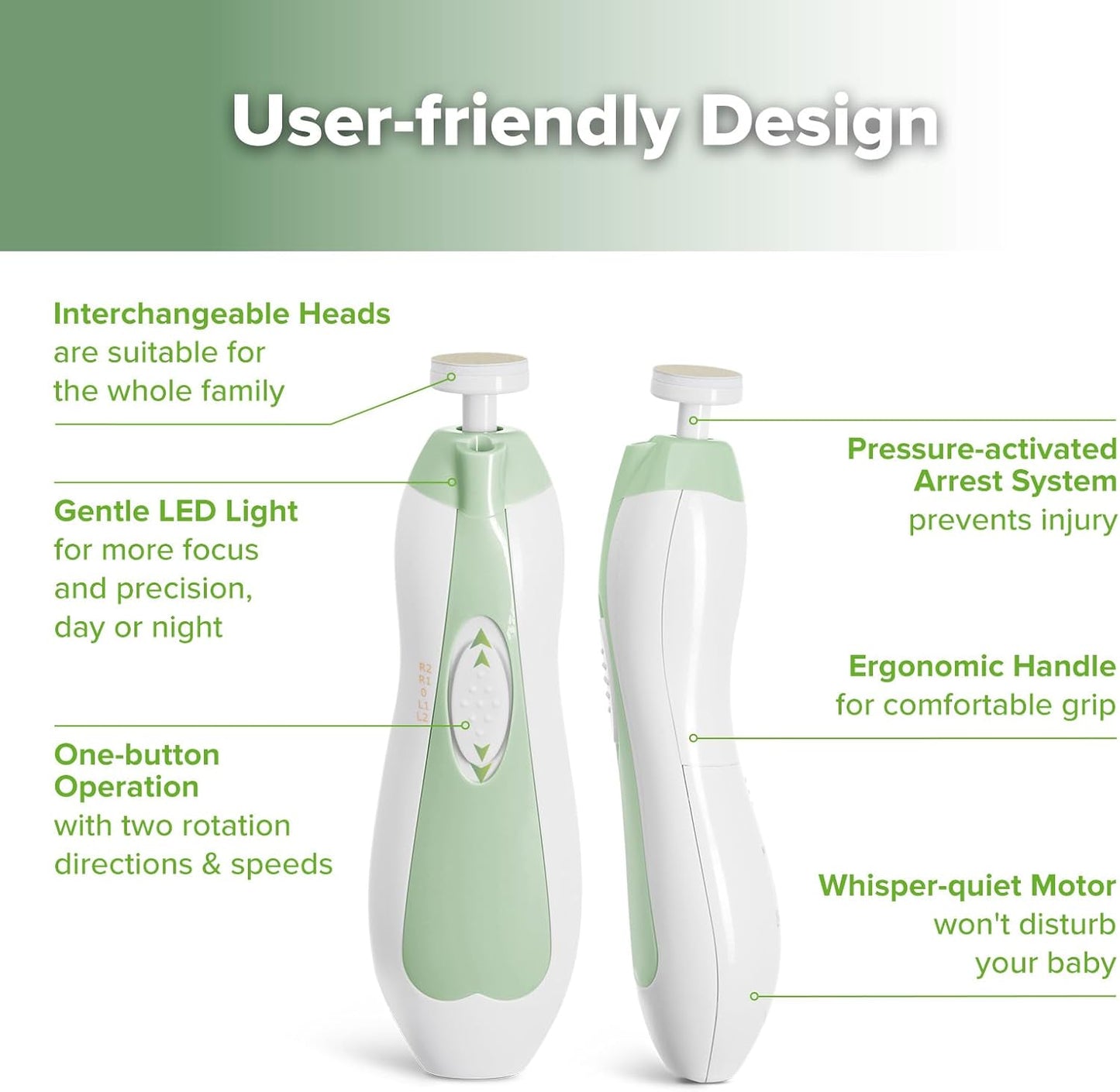haakaa Baby Nail Trimmer Electric Safe Baby Nail Clippers Baby Nail File Kit Manicure Set, Trim Polish Grooming kit for Newborn Toddler or Adults Toes Fingernails, 6 Grinding Heads and LED Light