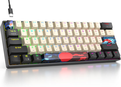 Fogruaden Full Size Mechanical Keyboard, Green Matcha Keyboard, Wired USB 104 Keys RGB Backlit Gaming Keyboard with Number Pad, Red Switches, NKRO Mechanical Keyboard for Windows Laptop PC Gamer