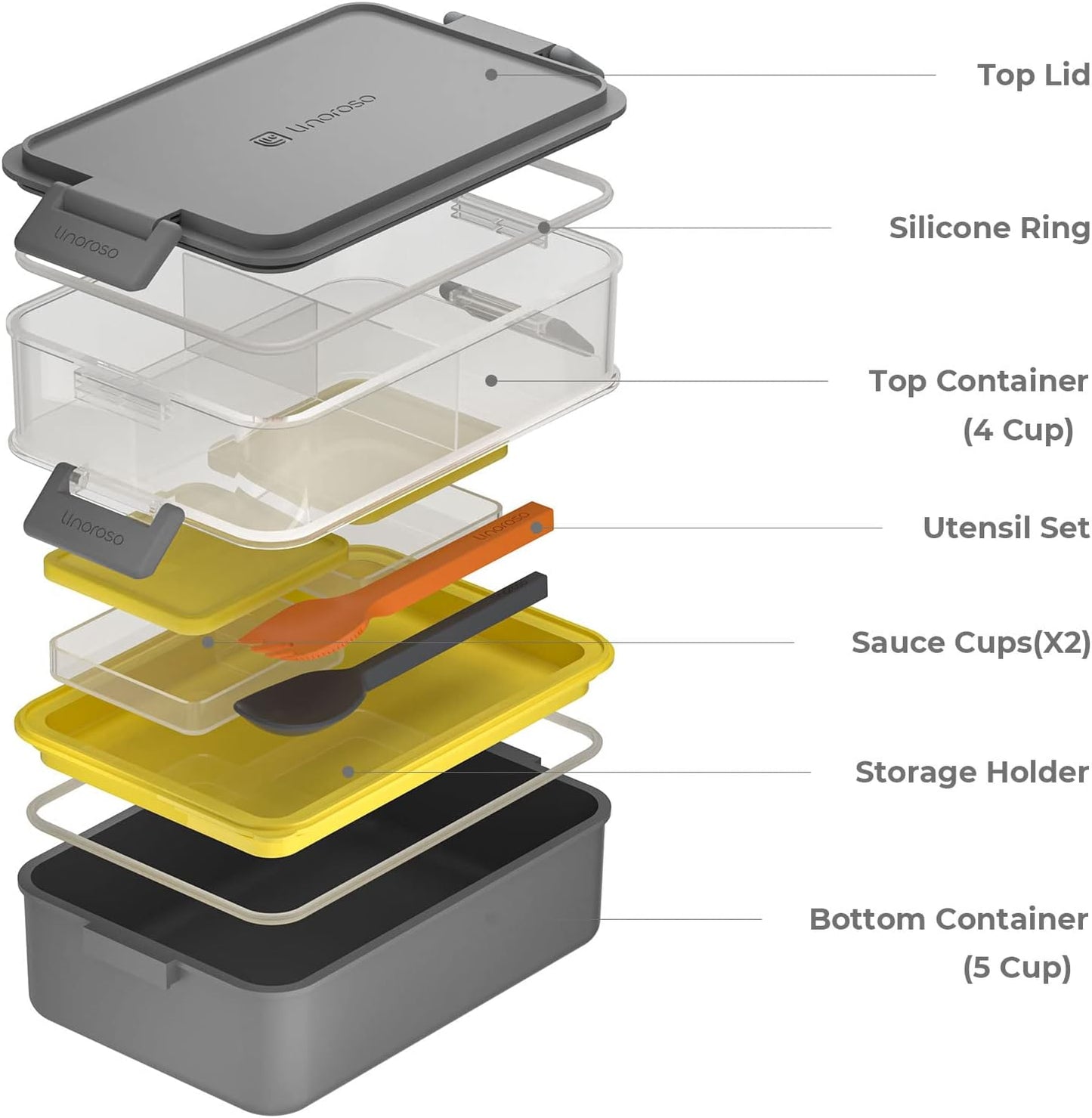 Linoroso Stackable Bento Box Adult Lunch Box | Meet All You On-The-Go Needs for Food, Salad and Snack Box, Premium Bento Lunch Box for Adults Include Utensil Set, Dressing Containers - Pale Mint