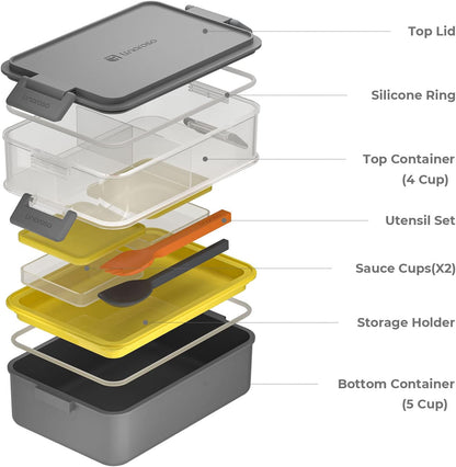 Linoroso Stackable Bento Box Adult Lunch Box | Meet All You On-The-Go Needs for Food, Salad and Snack Box, Premium Bento Lunch Box for Adults Include Utensil Set, Dressing Containers - Pale Mint