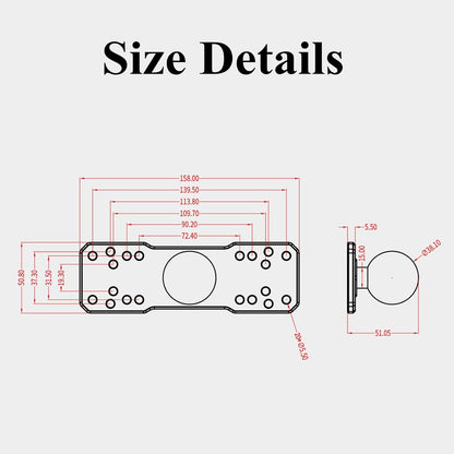 BRCOVAN Aluminum Alloy Marine Electronic Plate with 1.5'' TPU Ball for RAM Mounts C Size Double Socket Arm for Garmin/Humminbird/Lowrance GPS Chartplotters, Fishfinders and Marine Electronic Mount