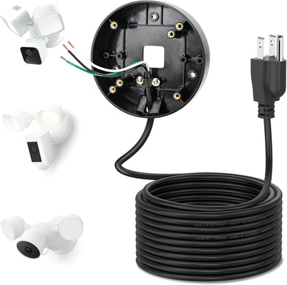 Câble d'alimentation et support enfichable pour caméras de projecteur compatibles avec Floodlight Cam Wired Pro/Plus, caméra de projecteur filaire Blink, boîtier électrique avec câble résistant aux intempéries de 6,1 m (support et cordon 2 en 1)