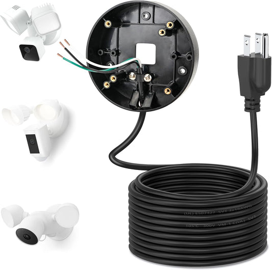 Câble d'alimentation et support enfichable pour caméras de projecteur compatibles avec Floodlight Cam Wired Pro/Plus, caméra de projecteur filaire Blink, boîtier électrique avec câble résistant aux intempéries de 6,1 m (support et cordon 2 en 1)