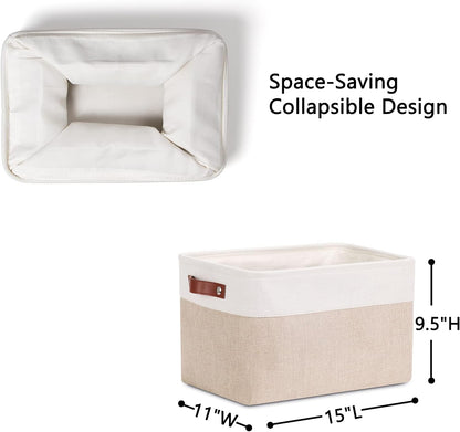 DULLEMELO Storage Baskets for Shelves, Fabric Collapsible Rectangular Storage Bins for Shelves, Closets, Nursery, Home, Office, Empty Gift Baskets (White&Teal)