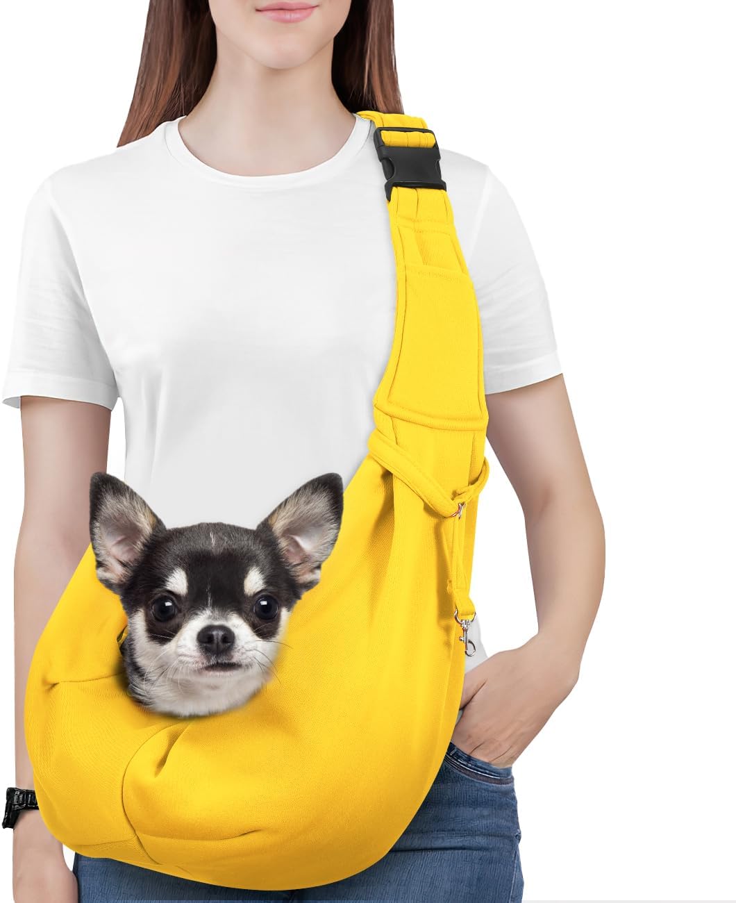 Pawaboo Small Dog Sling Carrier, Reversible Hands Free Dog Sling Carrier for Small Dogs and Cats, Puppy Sling Carrier with Adjustable Strap Buckle & Safety Harness, Puppy Essentials, Grey