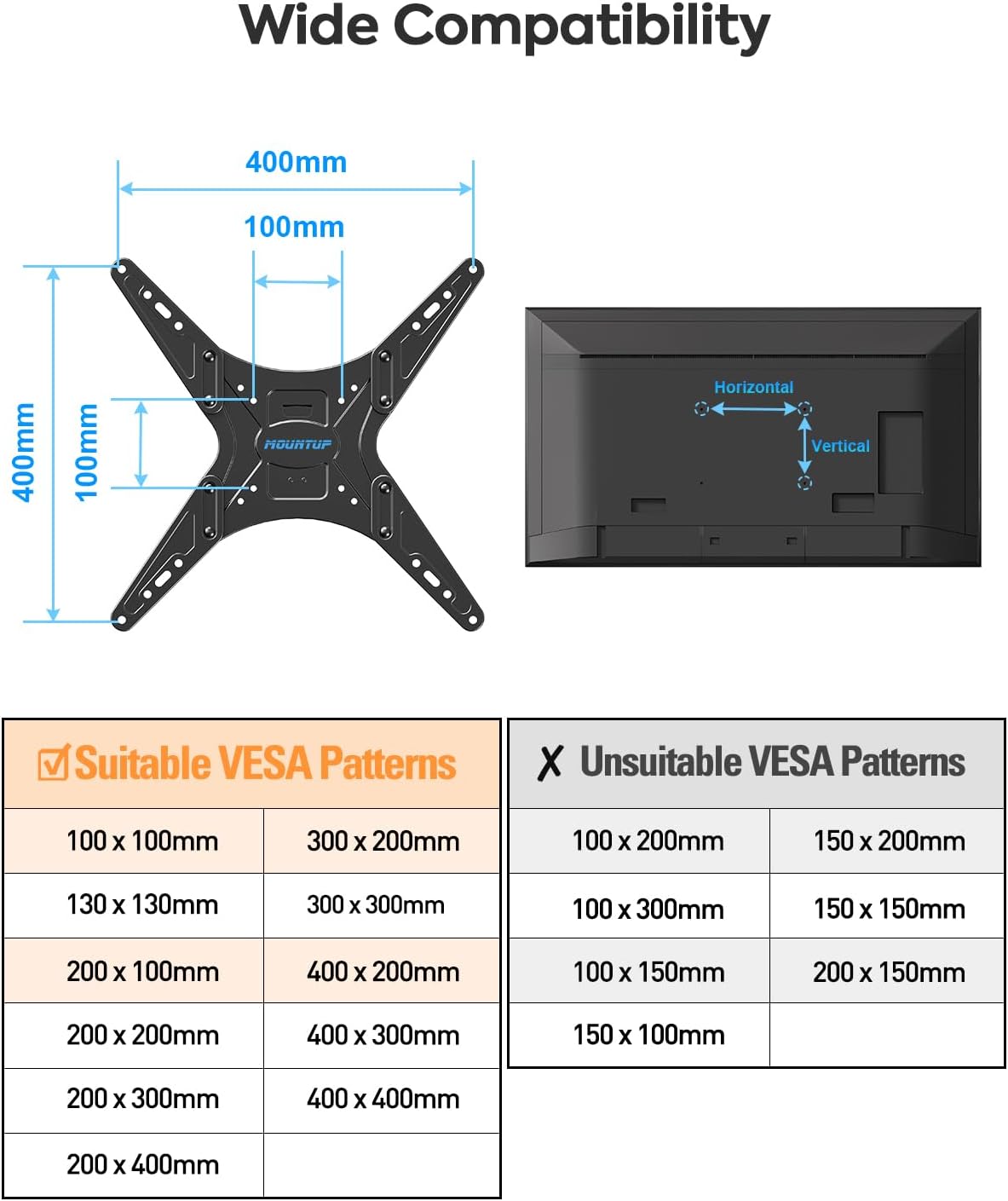 MOUNTUP Ceiling TV Mount for Most 24''-65'' TVs, Hanging TV Ceiling Mount for 32 43 50 55 60 65 inch TVs, Full Motion Height Adjustable TV Mount Bracket, Holds up to 99lbs, Max VESA 400x400mm, MU0039