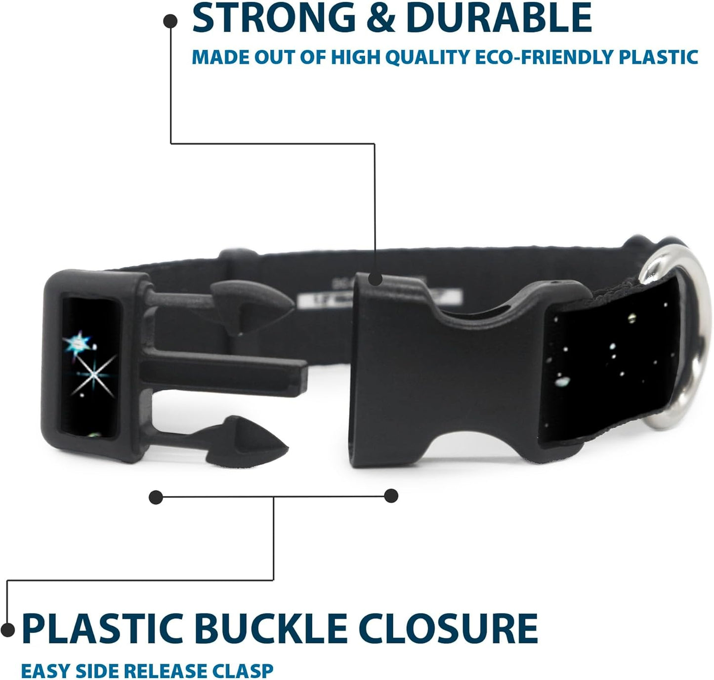 Buckle-Down PC-W21909-M Dog Collar Plastic Clip Buckle, 1"x11"-17", Star Black/White