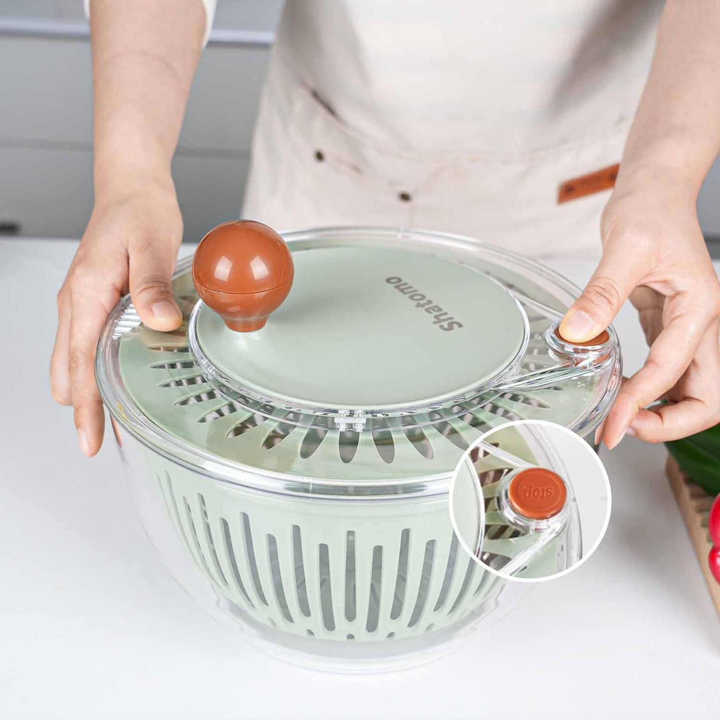 Shatomo Salad Spinner, Large 5L Easy to Use Lettuce Spinner, Fruit and Vegetable Spinner with Non-Slip Base, Drain and Stop Button
