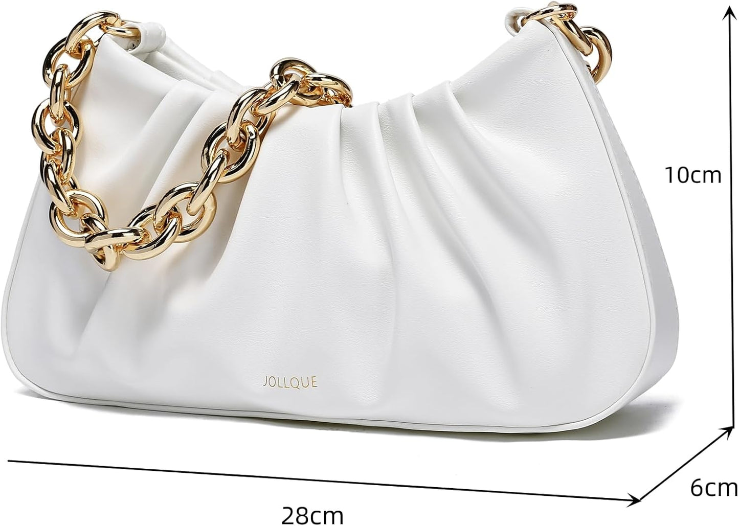 JOLLQUE Shoulder Bag for Women,Small Leather Handbag Purse,Gold Chain Evening Clutch