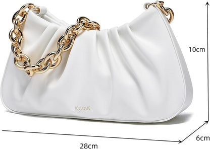 JOLLQUE Shoulder Bag for Women,Small Leather Handbag Purse,Gold Chain Evening Clutch