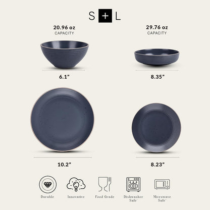 Stone lain Lauren Stoneware Dinnerware Crockery Set, 16-Piece Service for 4, Charcoal