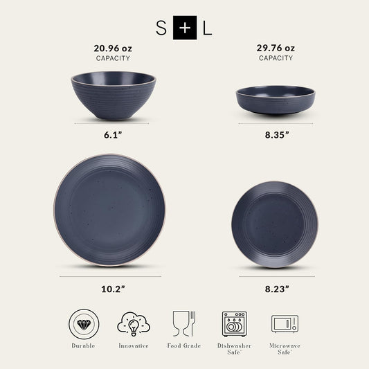 Stone lain Lauren Stoneware Dinnerware Crockery Set, 16-Piece Service for 4, Charcoal