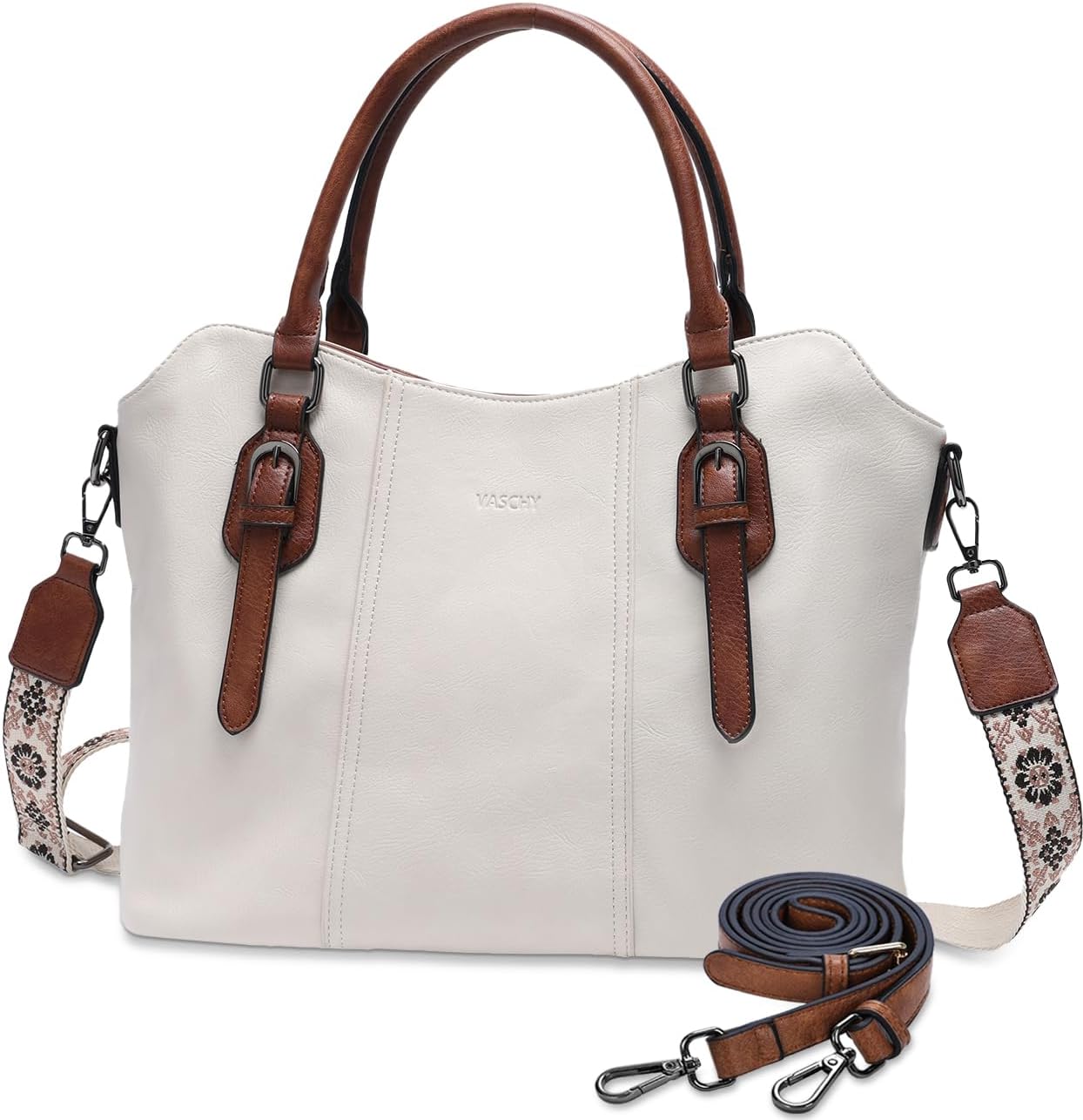Hobo Bags for Women,VASCHY Vegan Leather Handbag Purse Top Handle Satchel Boho Shoulder Bag with Crossbody Guitar Strap