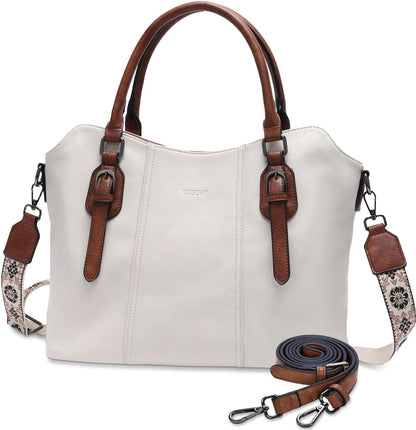 Hobo Bags for Women,VASCHY Vegan Leather Handbag Purse Top Handle Satchel Boho Shoulder Bag with Crossbody Guitar Strap