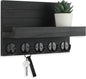 Lwenki Key Holder for Wall, Decorative Key and Mail Holder with Shelf Has Large Key Hooks for Bags, Coats, Umbrella – Paulownia Wood Key Hanger with Mounting Hardware (Black)