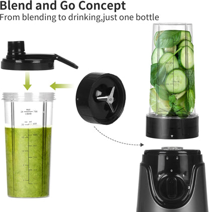 La Reveuse Personal Size Smoothies Blender 300 Watts with 24 oz BPA Free Portable Travel Sports Bottle (Grey)