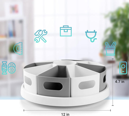360 Degree Rotating Desk Organizer with Removable Bins, Large Lazy Susan Style Storage Caddy for Office, Home, Makeup, Art and Kitchen Use