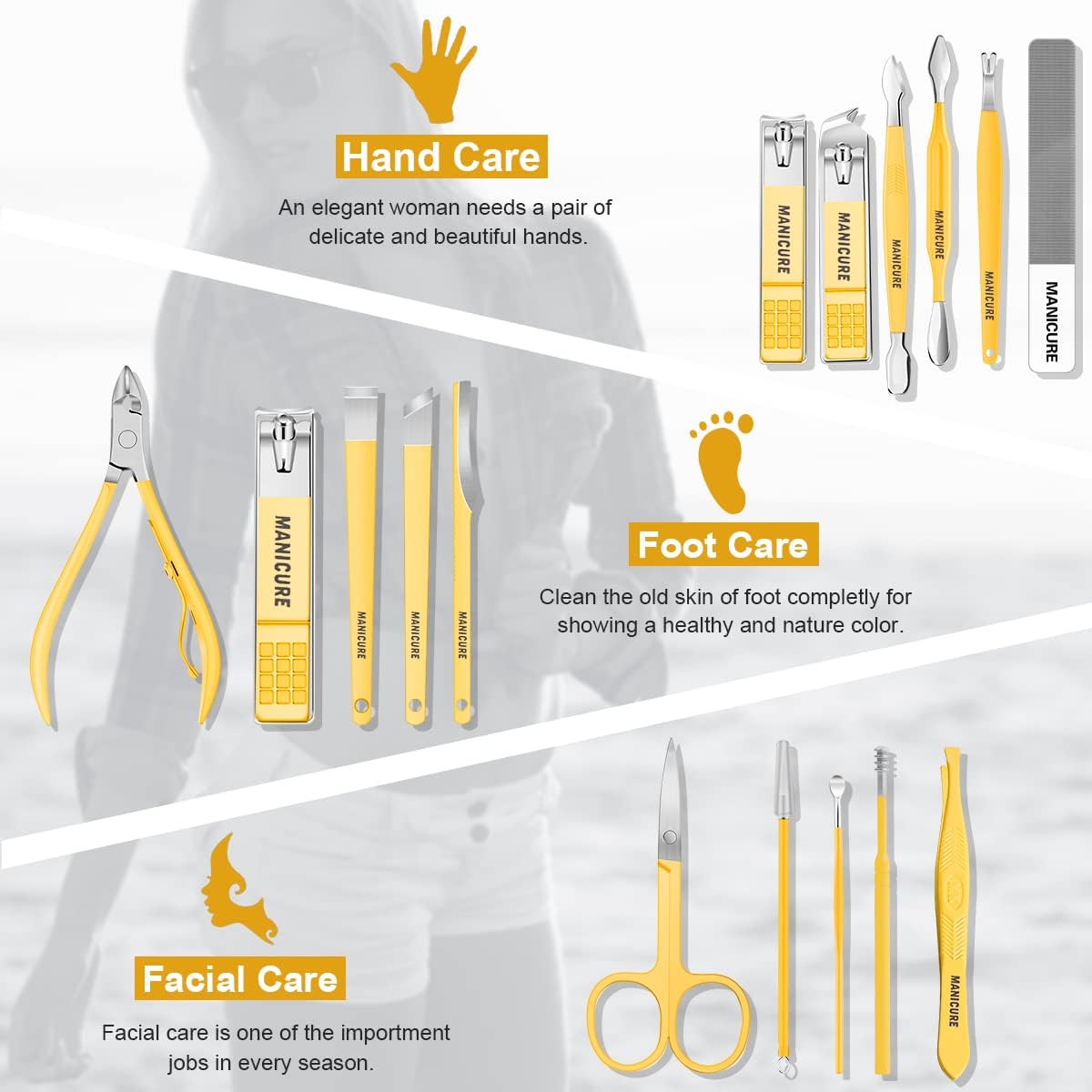 Manicure Set Professional Nail Clippers Pedicure Kit, 16 pcs Stainless Steel Nail Care Tools Grooming Kit with Luxurious Travel Leather Case for Thick Nails Men Women Gift (Black)