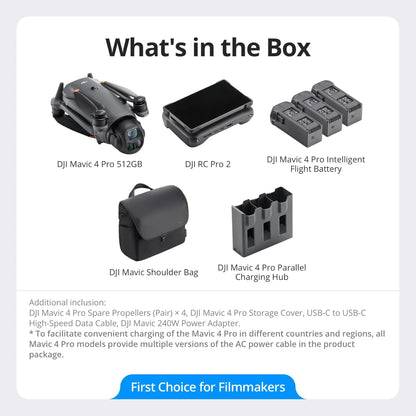 DJI Mavic 4 Pro with DJI RC 2, Flagship Tri-Camera Drone with 100MP 4/3 CMOS Hasselblad Camera, Drone for Professionals, 30km Video Transmission, 51-Min Max Flight Time