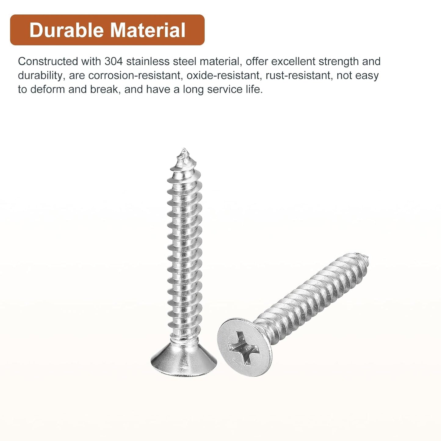 DTGN 100Pcs #8x1 Flat Head Wood Screws, 304 Stainless Steel Phillips Self Tapping Screws - Good for Woodworking, Furniture - Silver