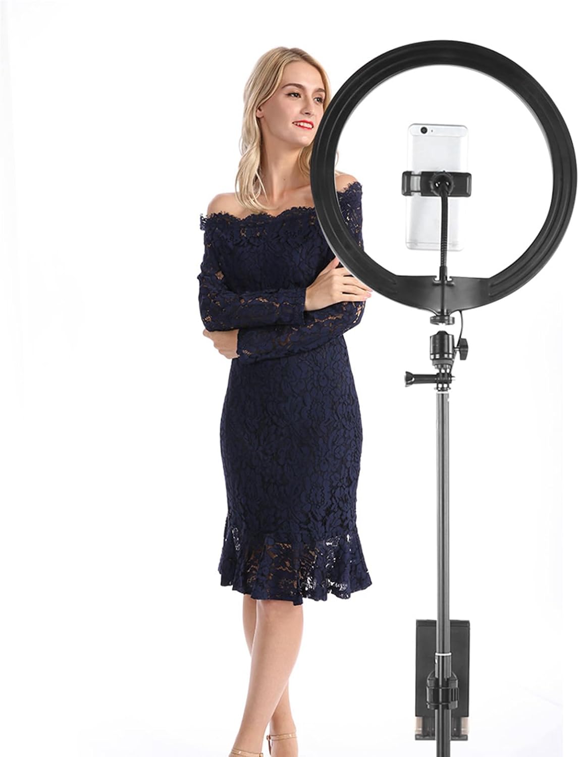 Dimmable LED Ring Light with Adjustable Tripod | Three color temperatures, 10 brightness levels, compatible with smartphones, used for photography, video
